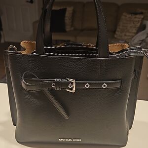 Michael Kors Black Satchel with Structured Shape and Silver Hardware